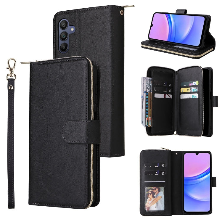 Portafoglio con cerniera e 9 scomparti per carte, custodia in pelle per telefono, For Galaxy A06 4G / 5G, For Galaxy A56 5G, For Galaxy A26 5G, For Galaxy A16 5G