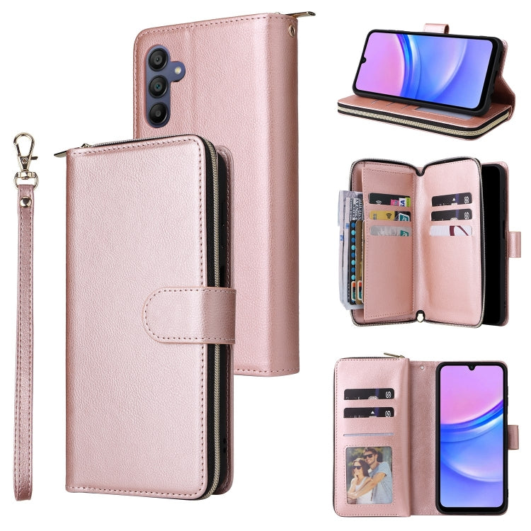 Portafoglio con cerniera e 9 scomparti per carte, custodia in pelle per telefono, For Galaxy A06 4G / 5G, For Galaxy A56 5G, For Galaxy A26 5G, For Galaxy A16 5G