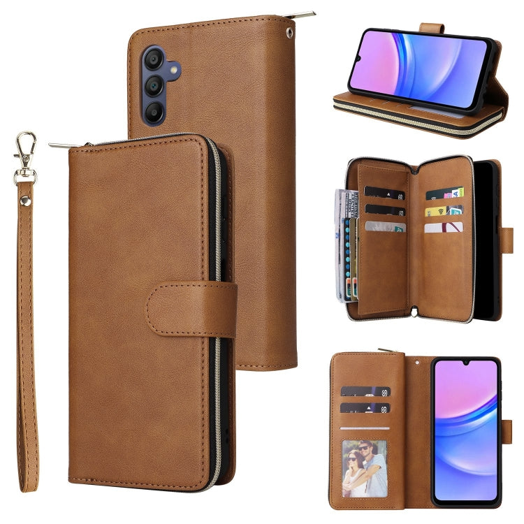 Portafoglio con cerniera e 9 scomparti per carte, custodia in pelle per telefono, For Galaxy A06 4G / 5G, For Galaxy A56 5G, For Galaxy A26 5G, For Galaxy A16 5G