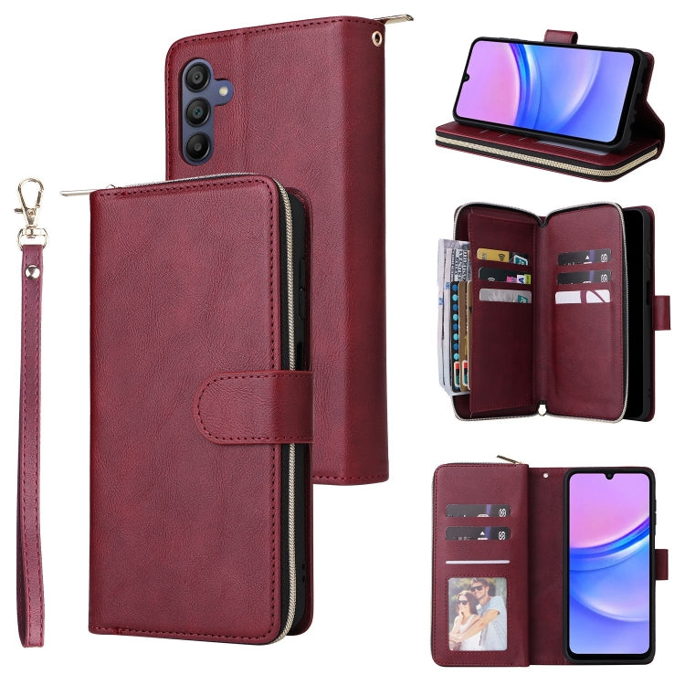Portafoglio con cerniera e 9 scomparti per carte, custodia in pelle per telefono, For Galaxy A06 4G / 5G, For Galaxy A56 5G, For Galaxy A26 5G, For Galaxy A16 5G