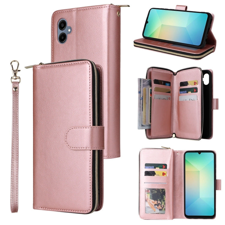 Portafoglio con cerniera e 9 scomparti per carte, custodia in pelle per telefono, For Galaxy A06 4G / 5G, For Galaxy A56 5G, For Galaxy A26 5G, For Galaxy A16 5G
