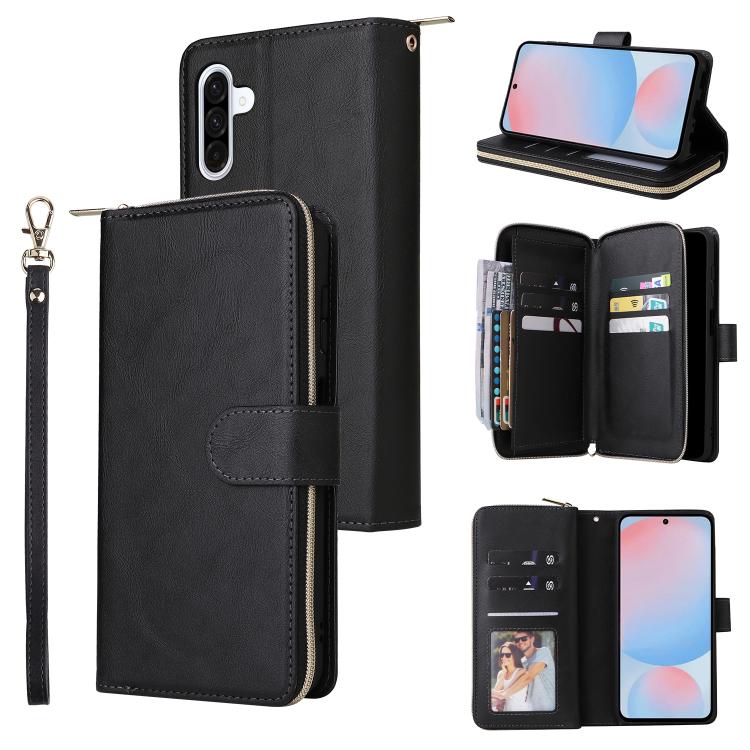 Portafoglio con cerniera e 9 scomparti per carte, custodia in pelle per telefono, For Galaxy A06 4G / 5G, For Galaxy A56 5G, For Galaxy A26 5G, For Galaxy A16 5G