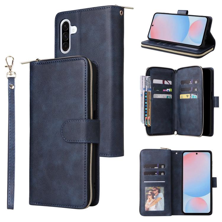 Portafoglio con cerniera e 9 scomparti per carte, custodia in pelle per telefono, For Galaxy A06 4G / 5G, For Galaxy A56 5G, For Galaxy A26 5G, For Galaxy A16 5G