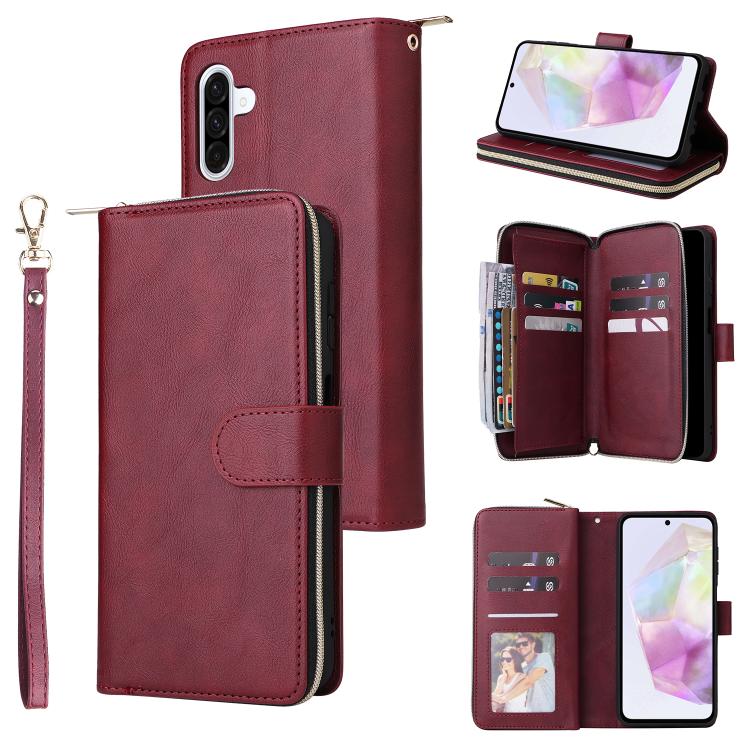 Portafoglio con cerniera e 9 scomparti per carte, custodia in pelle per telefono, For Galaxy A57 5G, For Galaxy A37 5G, For Galaxy A27 5G, For Galaxy A17 5G