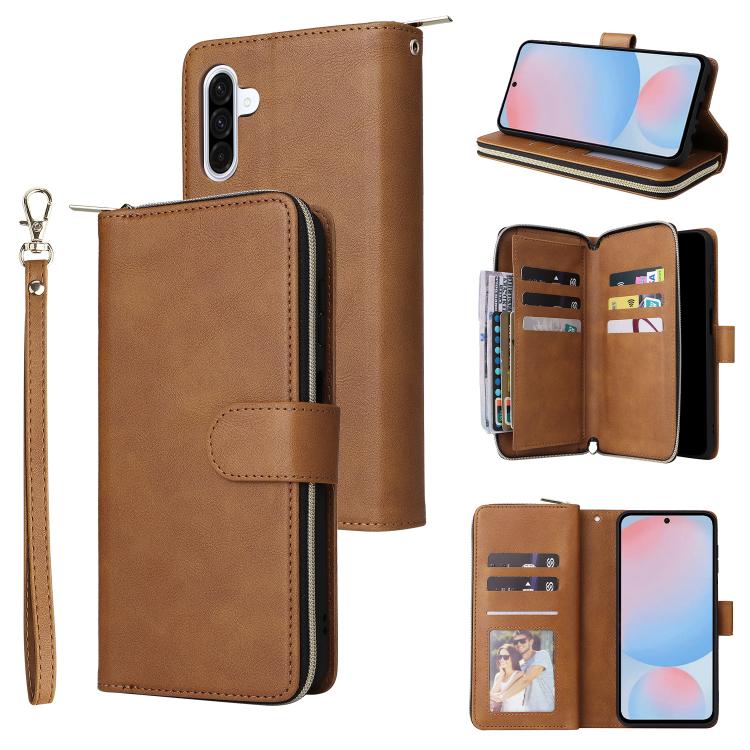 Portafoglio con cerniera e 9 scomparti per carte, custodia in pelle per telefono, For Galaxy A57 5G, For Galaxy A37 5G, For Galaxy A27 5G, For Galaxy A17 5G