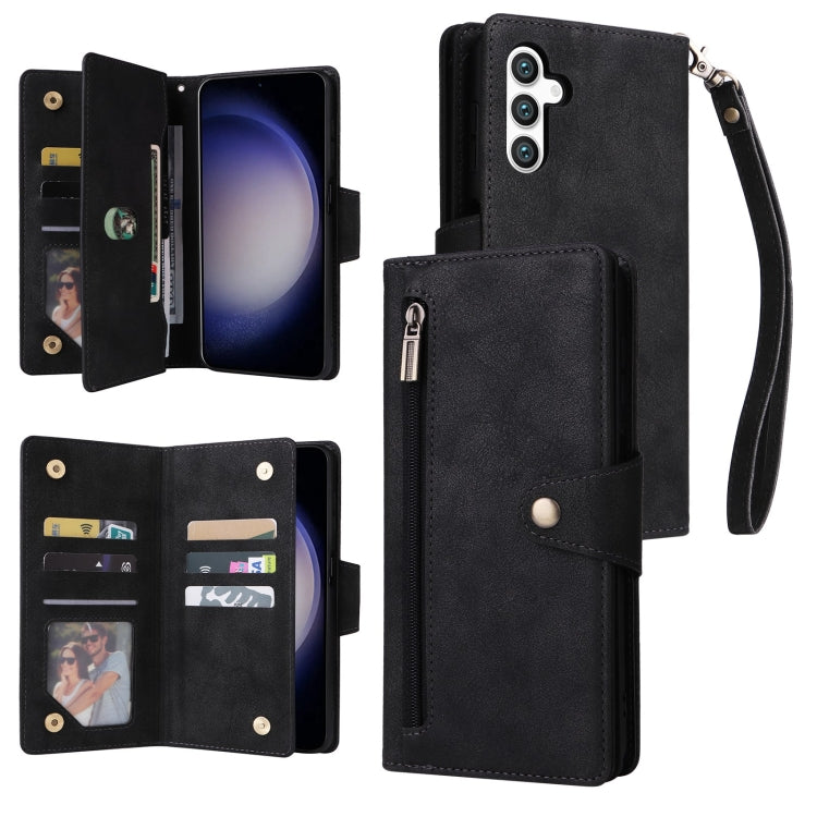 Custodia per telefono in pelle a tre pieghe con fibbia a rivetto e 9 carte, For Samsung Galaxy S25 Edge 5G, For Samsung Galaxy S25 5G, For Samsung Galaxy S25+ 5G, For Samsung Galaxy S25 Ultra 5G