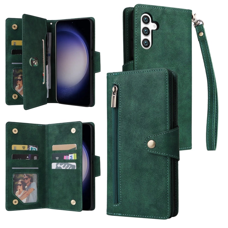 Custodia per telefono in pelle a tre pieghe con fibbia a rivetto e 9 carte, For Samsung Galaxy S25 Edge 5G, For Samsung Galaxy S25 5G, For Samsung Galaxy S25+ 5G, For Samsung Galaxy S25 Ultra 5G
