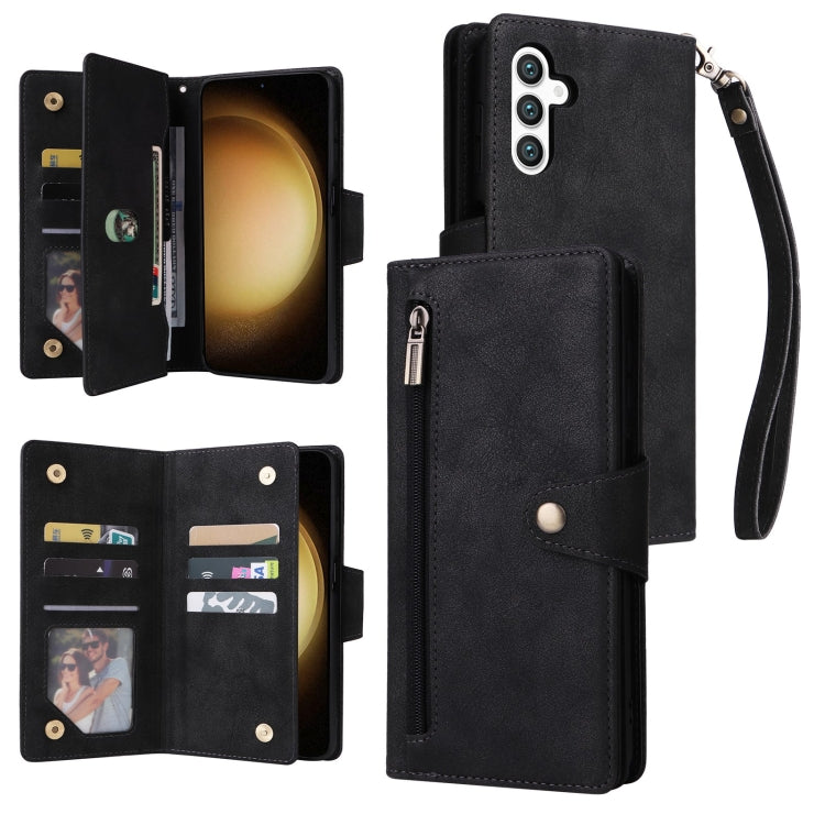 Custodia per telefono in pelle a tre pieghe con fibbia a rivetto e 9 carte, For Samsung Galaxy S25 Edge 5G, For Samsung Galaxy S25 5G, For Samsung Galaxy S25+ 5G, For Samsung Galaxy S25 Ultra 5G