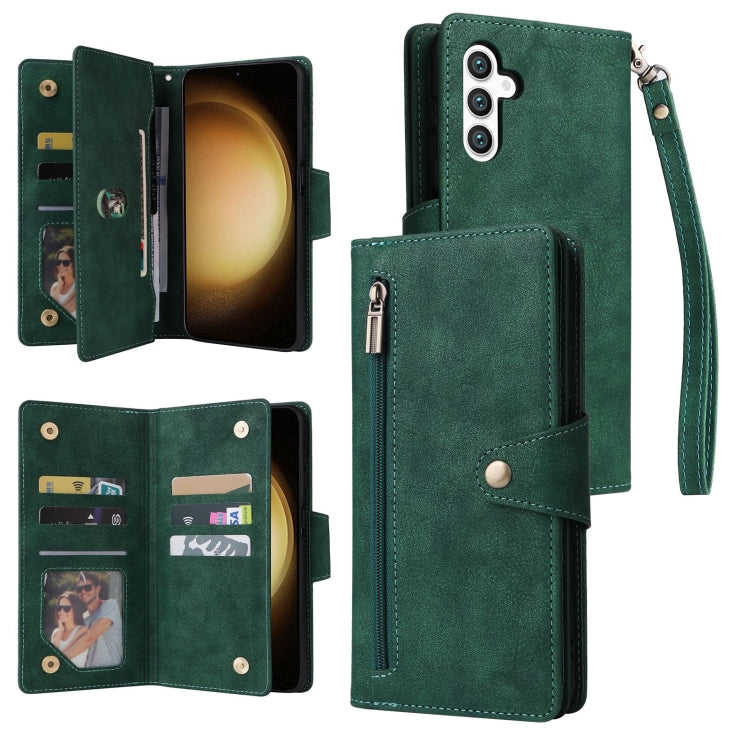 Custodia per telefono in pelle a tre pieghe con fibbia a rivetto e 9 carte, For Samsung Galaxy S25 Edge 5G, For Samsung Galaxy S25 5G, For Samsung Galaxy S25+ 5G, For Samsung Galaxy S25 Ultra 5G