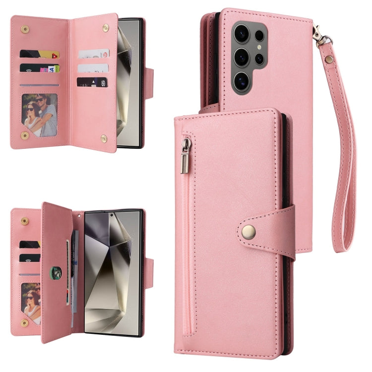 Custodia per telefono in pelle a tre pieghe con fibbia a rivetto e 9 carte, For Samsung Galaxy S25 Edge 5G, For Samsung Galaxy S25 5G, For Samsung Galaxy S25+ 5G, For Samsung Galaxy S25 Ultra 5G