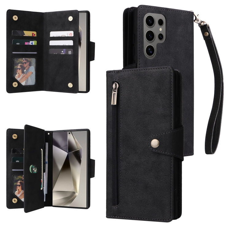 Custodia per telefono in pelle a tre pieghe con fibbia a rivetto e 9 carte, For Samsung Galaxy S25 Edge 5G, For Samsung Galaxy S25 5G, For Samsung Galaxy S25+ 5G, For Samsung Galaxy S25 Ultra 5G
