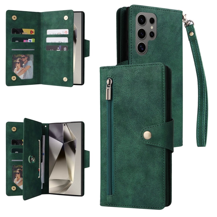 Custodia per telefono in pelle a tre pieghe con fibbia a rivetto e 9 carte, For Samsung Galaxy S25 Edge 5G, For Samsung Galaxy S25 5G, For Samsung Galaxy S25+ 5G, For Samsung Galaxy S25 Ultra 5G