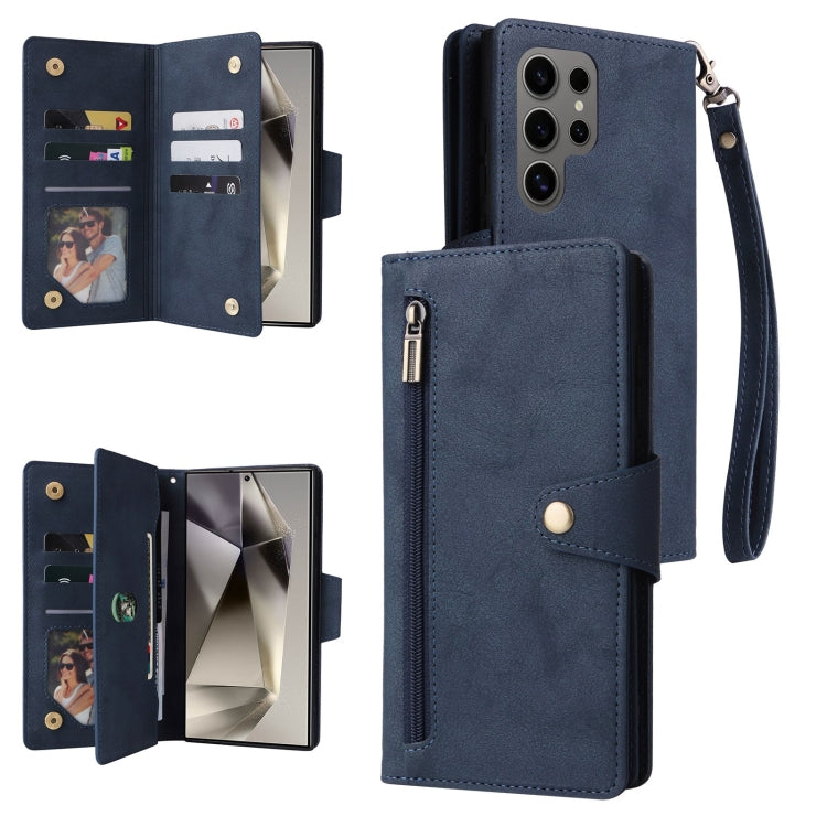 Custodia per telefono in pelle a tre pieghe con fibbia a rivetto e 9 carte, For Samsung Galaxy S25 Edge 5G, For Samsung Galaxy S25 5G, For Samsung Galaxy S25+ 5G, For Samsung Galaxy S25 Ultra 5G