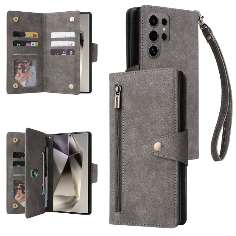 Custodia per telefono in pelle a tre pieghe con fibbia a rivetto e 9 carte, For Samsung Galaxy S25 Edge 5G, For Samsung Galaxy S25 5G, For Samsung Galaxy S25+ 5G, For Samsung Galaxy S25 Ultra 5G