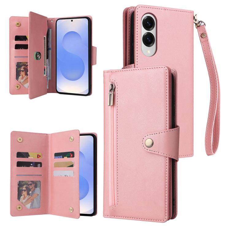 Custodia per telefono in pelle a tre pieghe con fibbia a rivetto e 9 carte, For Samsung Galaxy S25 Edge 5G, For Samsung Galaxy S25 5G, For Samsung Galaxy S25+ 5G, For Samsung Galaxy S25 Ultra 5G