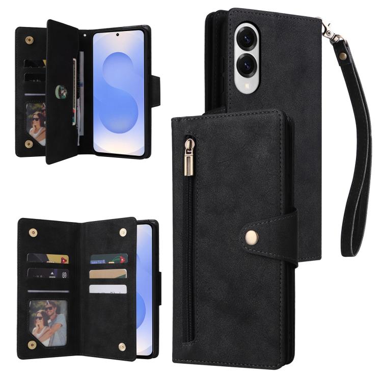 Custodia per telefono in pelle a tre pieghe con fibbia a rivetto e 9 carte, For Samsung Galaxy S25 Edge 5G, For Samsung Galaxy S25 5G, For Samsung Galaxy S25+ 5G, For Samsung Galaxy S25 Ultra 5G