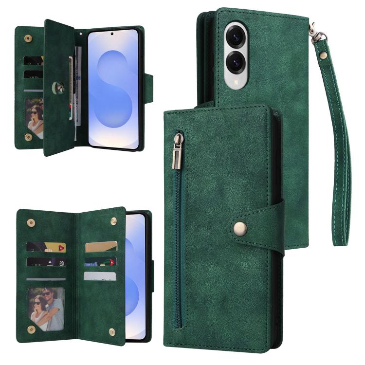 Custodia per telefono in pelle a tre pieghe con fibbia a rivetto e 9 carte, For Samsung Galaxy S25 Edge 5G, For Samsung Galaxy S25 5G, For Samsung Galaxy S25+ 5G, For Samsung Galaxy S25 Ultra 5G