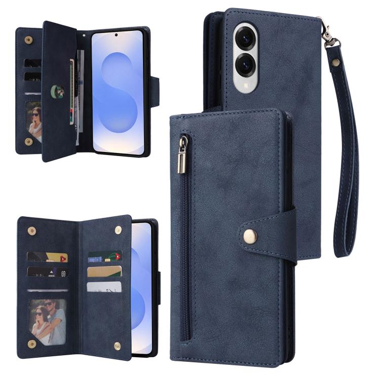 Custodia per telefono in pelle a tre pieghe con fibbia a rivetto e 9 carte, For Samsung Galaxy S25 Edge 5G, For Samsung Galaxy S25 5G, For Samsung Galaxy S25+ 5G, For Samsung Galaxy S25 Ultra 5G
