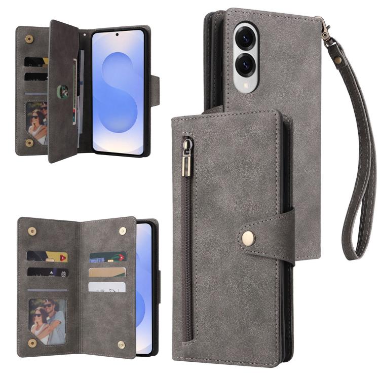 Custodia per telefono in pelle a tre pieghe con fibbia a rivetto e 9 carte, For Samsung Galaxy S25 Edge 5G, For Samsung Galaxy S25 5G, For Samsung Galaxy S25+ 5G, For Samsung Galaxy S25 Ultra 5G