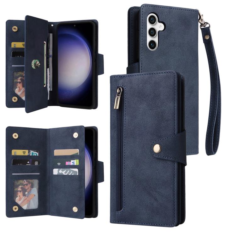 Custodia per telefono in pelle a tre pieghe con fibbia a rivetto e 9 carte, For Samsung Galaxy S26+ 5G, For Samsung Galaxy S26 Ultra 5G, For Samsung Galaxy S26 5G, For Samsung Galaxy S25 FE 5G
