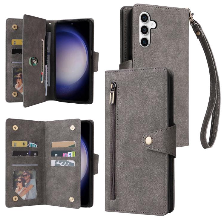 Custodia per telefono in pelle a tre pieghe con fibbia a rivetto e 9 carte, For Samsung Galaxy S26+ 5G, For Samsung Galaxy S26 Ultra 5G, For Samsung Galaxy S26 5G, For Samsung Galaxy S25 FE 5G