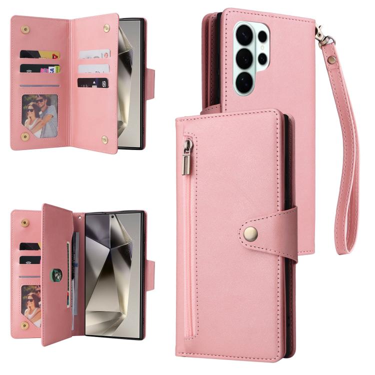 Custodia per telefono in pelle a tre pieghe con fibbia a rivetto e 9 carte, For Samsung Galaxy S26+ 5G, For Samsung Galaxy S26 Ultra 5G, For Samsung Galaxy S26 5G, For Samsung Galaxy S25 FE 5G
