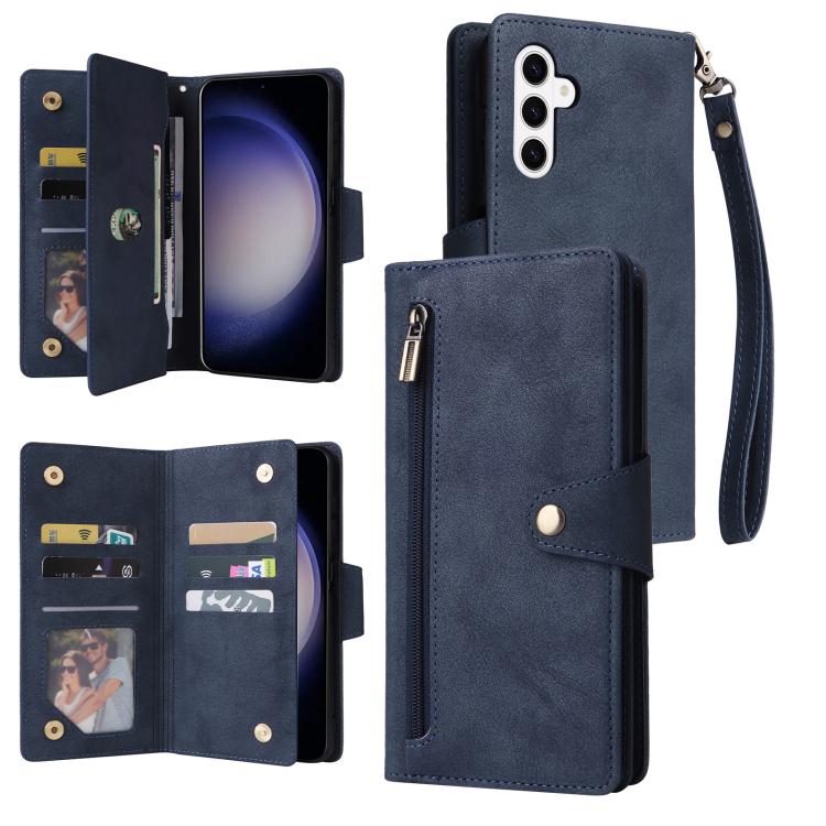 Custodia per telefono in pelle a tre pieghe con fibbia a rivetto e 9 carte, For Samsung Galaxy S26+ 5G, For Samsung Galaxy S26 Ultra 5G, For Samsung Galaxy S26 5G, For Samsung Galaxy S25 FE 5G