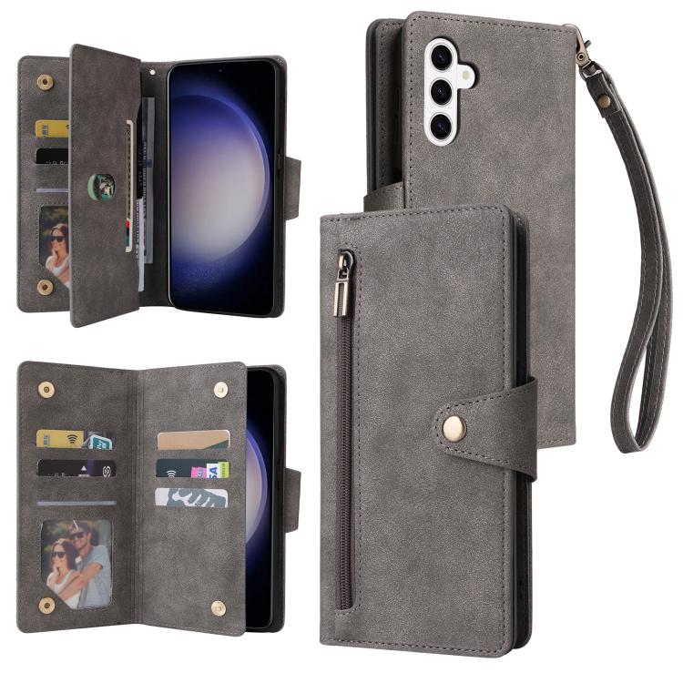 Custodia per telefono in pelle a tre pieghe con fibbia a rivetto e 9 carte, For Samsung Galaxy S26+ 5G, For Samsung Galaxy S26 Ultra 5G, For Samsung Galaxy S26 5G, For Samsung Galaxy S25 FE 5G