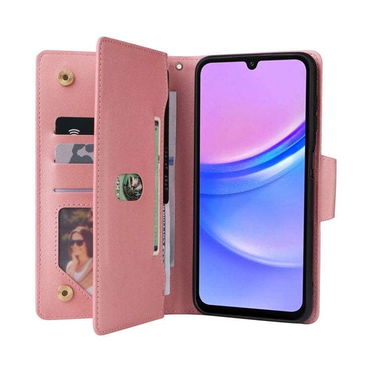 Custodia per telefono in pelle a tre pieghe con fibbia a rivetto e 9 carte, For Galaxy A16 5G, For Galaxy A06 4G