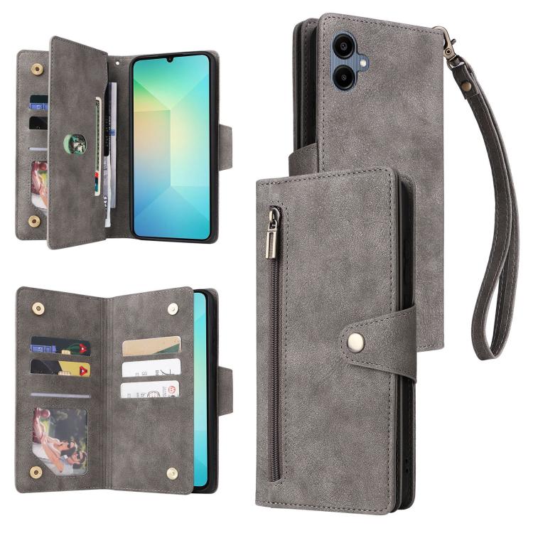 Custodia per telefono in pelle a tre pieghe con fibbia a rivetto e 9 carte, For Galaxy A16 5G, For Galaxy A06 4G