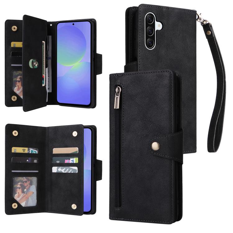 Custodia per telefono in pelle a tre pieghe con fibbia a rivetto e 9 carte, For Galaxy A27 5G, For Galaxy A56 5G, For Galaxy A26 5G, For Galaxy A36 5G