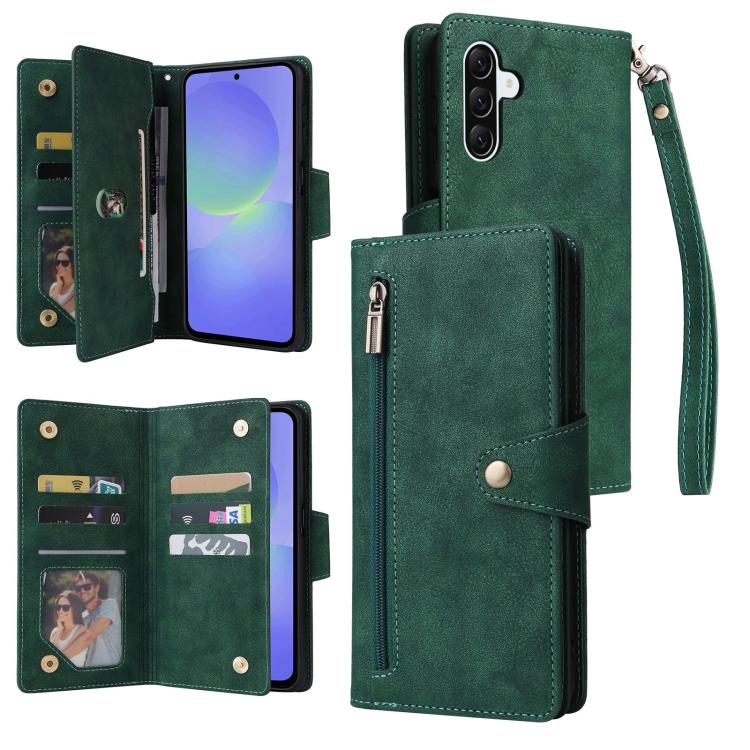 Custodia per telefono in pelle a tre pieghe con fibbia a rivetto e 9 carte, For Galaxy A27 5G, For Galaxy A56 5G, For Galaxy A26 5G, For Galaxy A36 5G