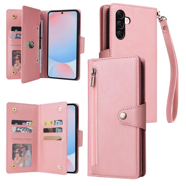 Custodia per telefono in pelle a tre pieghe con fibbia a rivetto e 9 carte, For Galaxy A27 5G, For Galaxy A56 5G, For Galaxy A26 5G, For Galaxy A36 5G