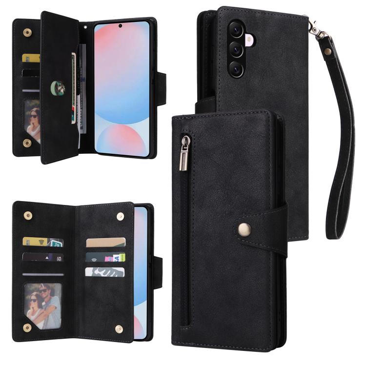 Custodia per telefono in pelle a tre pieghe con fibbia a rivetto e 9 carte, For Galaxy A27 5G, For Galaxy A56 5G, For Galaxy A26 5G, For Galaxy A36 5G
