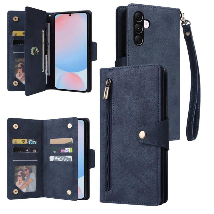 Custodia per telefono in pelle a tre pieghe con fibbia a rivetto e 9 carte, For Galaxy A27 5G, For Galaxy A56 5G, For Galaxy A26 5G, For Galaxy A36 5G