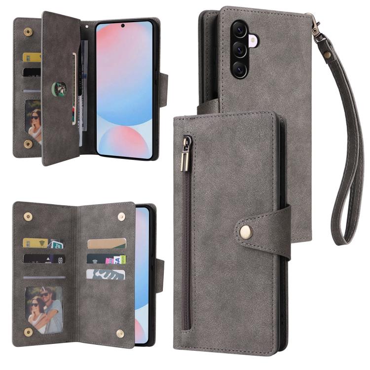 Custodia per telefono in pelle a tre pieghe con fibbia a rivetto e 9 carte, For Galaxy A27 5G, For Galaxy A56 5G, For Galaxy A26 5G, For Galaxy A36 5G