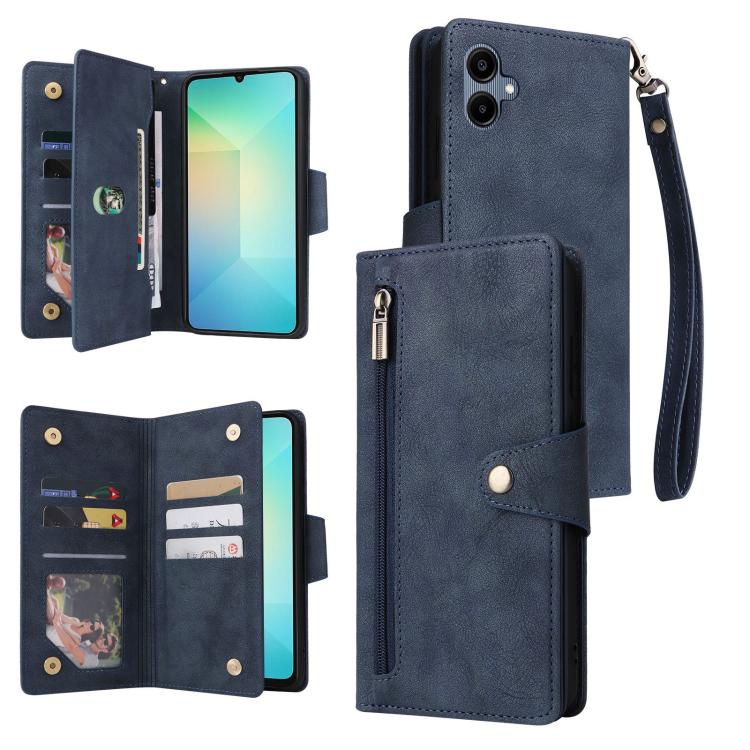 Custodia per telefono in pelle a tre pieghe con fibbia a rivetto e 9 carte, For Galaxy A08 / A07 4G / 5G, For Galaxy A18 / A17 4G / 5G, For Galaxy A57 5G, For Galaxy A37 5G