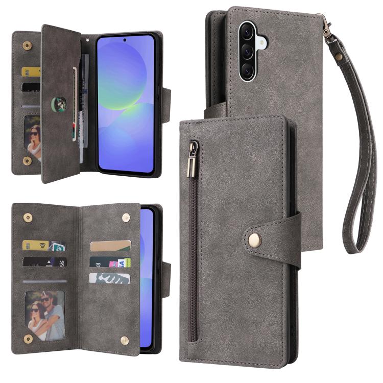 Custodia per telefono in pelle a tre pieghe con fibbia a rivetto e 9 carte, For Galaxy A08 / A07 4G / 5G, For Galaxy A18 / A17 4G / 5G, For Galaxy A57 5G, For Galaxy A37 5G
