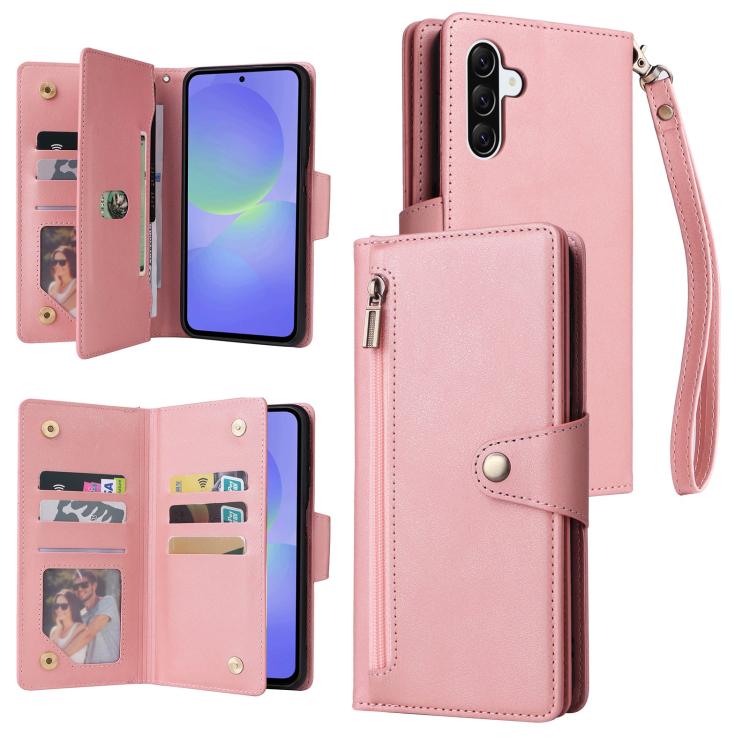 Custodia per telefono in pelle a tre pieghe con fibbia a rivetto e 9 carte, For Galaxy A27 5G, For Galaxy A56 5G, For Galaxy A26 5G, For Galaxy A36 5G