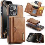 DG.MING M6 Series RFID Tri-fold Card Bag Custodia per telefono in pelle rimovibile, For iPhone Air, For iPhone 16 Pro Max, For iPhone 16 Pro, For iPhone 16 Plus