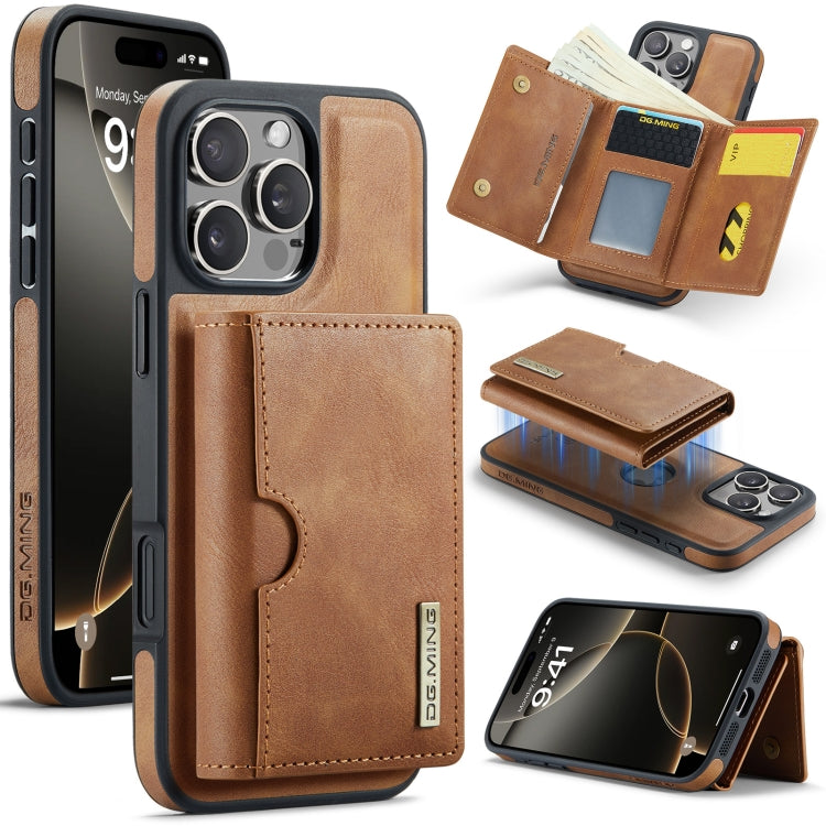 DG.MING M6 Series RFID Tri-fold Card Bag Custodia per telefono in pelle rimovibile, For iPhone Air, For iPhone 16 Pro Max, For iPhone 16 Pro, For iPhone 16 Plus