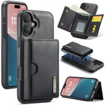 DG.MING M6 Series RFID Tri-fold Card Bag Custodia per telefono in pelle rimovibile, For iPhone Air, For iPhone 16 Pro Max, For iPhone 16 Pro, For iPhone 16 Plus