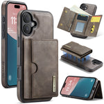 DG.MING M6 Series RFID Tri-fold Card Bag Custodia per telefono in pelle rimovibile, For iPhone Air, For iPhone 16 Pro Max, For iPhone 16 Pro, For iPhone 16 Plus