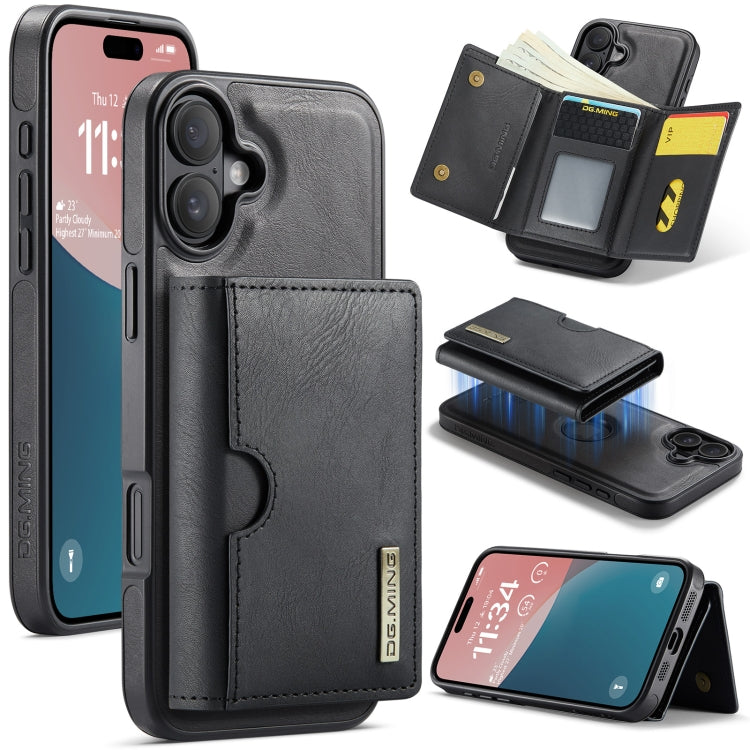 DG.MING M6 Series RFID Tri-fold Card Bag Custodia per telefono in pelle rimovibile, For iPhone 16, For iPhone 15 Pro Max, For iPhone 15 Pro, For iPhone 15 Plus