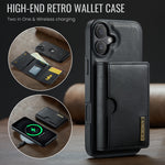DG.MING M6 Series RFID Tri-fold Card Bag Custodia per telefono in pelle rimovibile, For iPhone 16, For iPhone 15 Pro Max, For iPhone 15 Pro, For iPhone 15 Plus