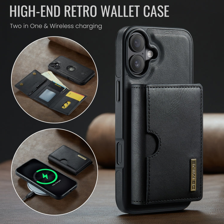 DG.MING M6 Series RFID Tri-fold Card Bag Custodia per telefono in pelle rimovibile, For iPhone 16, For iPhone 15 Pro Max, For iPhone 15 Pro, For iPhone 15 Plus
