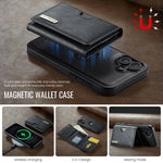DG.MING M6 Series RFID Tri-fold Card Bag Custodia per telefono in pelle rimovibile, For iPhone 16, For iPhone 15 Pro Max, For iPhone 15 Pro, For iPhone 15 Plus