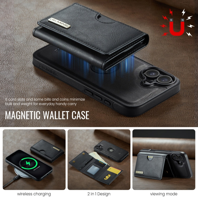 DG.MING M6 Series RFID Tri-fold Card Bag Custodia per telefono in pelle rimovibile, For iPhone 16, For iPhone 15 Pro Max, For iPhone 15 Pro, For iPhone 15 Plus