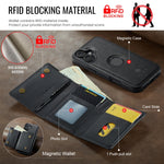 DG.MING M6 Series RFID Tri-fold Card Bag Custodia per telefono in pelle rimovibile, For iPhone 16, For iPhone 15 Pro Max, For iPhone 15 Pro, For iPhone 15 Plus