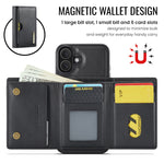 DG.MING M6 Series RFID Tri-fold Card Bag Custodia per telefono in pelle rimovibile, For iPhone 16, For iPhone 15 Pro Max, For iPhone 15 Pro, For iPhone 15 Plus